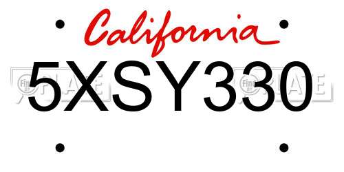 5XSY330 California License Plate