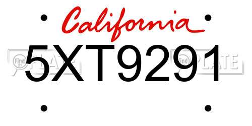 5XT9291 California License Plate