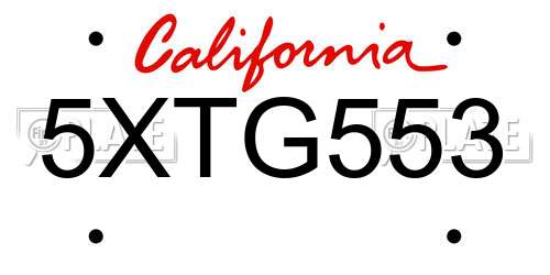 5XTG553 California License Plate