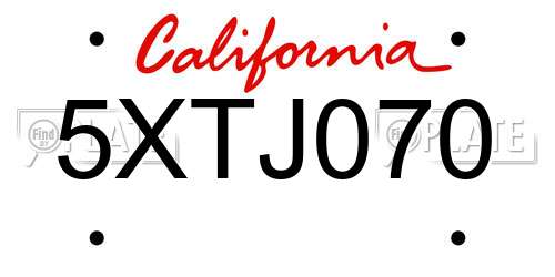 5XTJ070 California License Plate