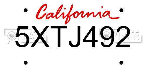 5XTJ492 California License Plate