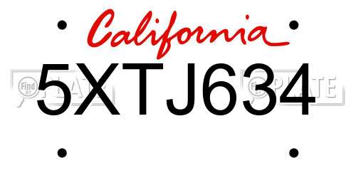 5XTJ634 California License Plate