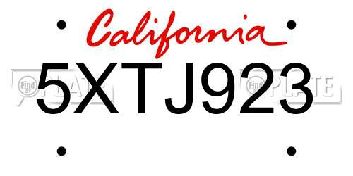 5XTJ923 California License Plate