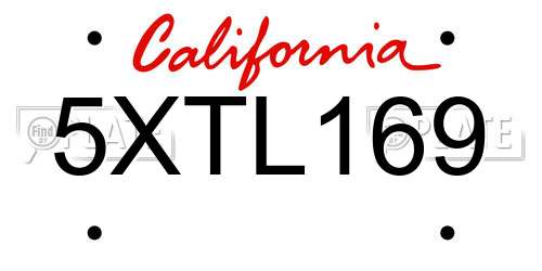 5XTL169 California License Plate