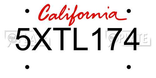 5XTL174 California License Plate