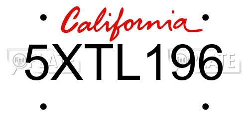 5XTL196 California License Plate