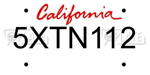5XTN112 California License Plate