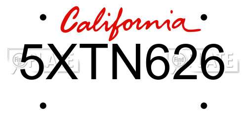 5XTN626 California License Plate