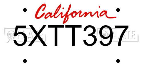 5XTT397 California License Plate