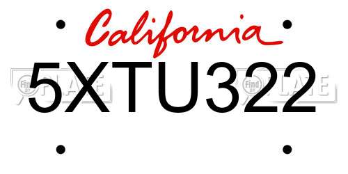 5XTU322 California License Plate