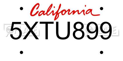 5XTU899 California License Plate