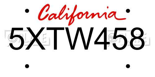 5XTW458 California License Plate