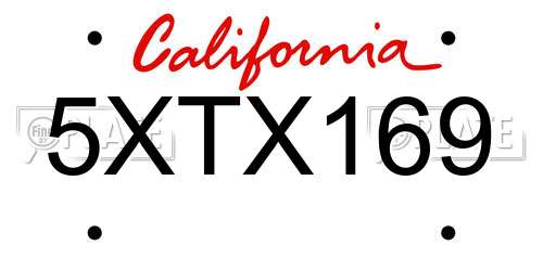 5XTX169 California License Plate