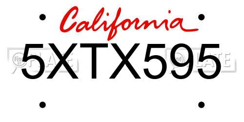 5XTX595 California License Plate