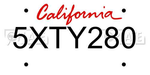 5XTY280 California License Plate