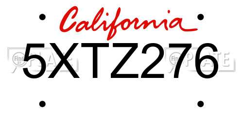 5XTZ276 California License Plate