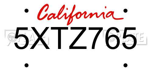 5XTZ765 California License Plate