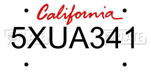 5XUA341 California License Plate