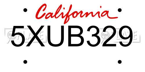5XUB329 California License Plate