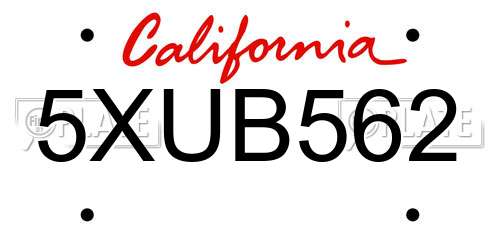 5XUB562 California License Plate