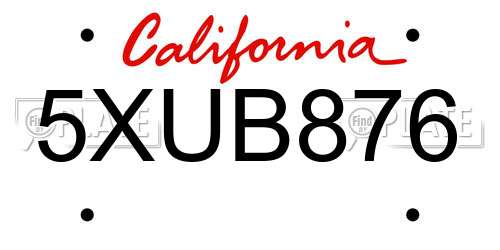 5XUB876 California License Plate