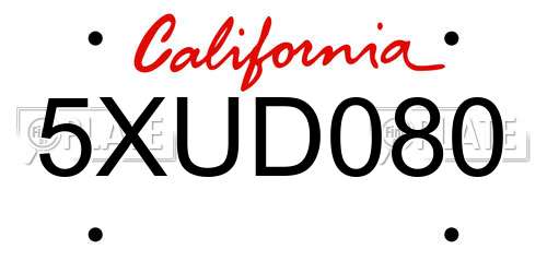 5XUD080 California License Plate