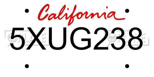 5XUG238 California License Plate