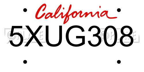 5XUG308 California License Plate