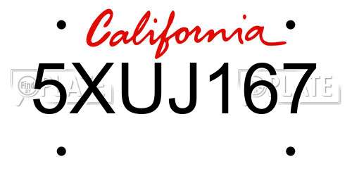 5XUJ167 California License Plate