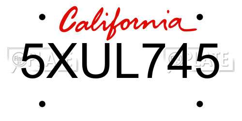 5XUL745 California License Plate