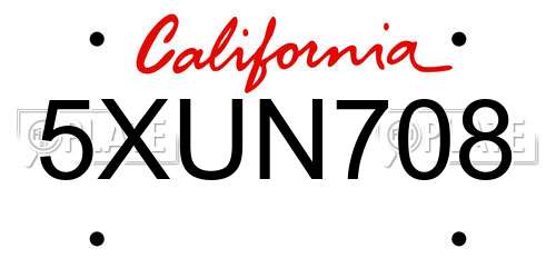 5XUN708 California License Plate