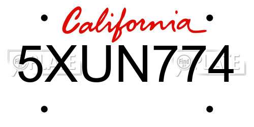 5XUN774 California License Plate