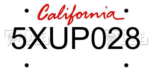 5XUP028 California License Plate