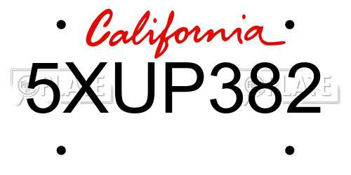 5XUP382 California License Plate