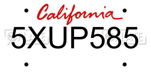 5XUP585 California License Plate