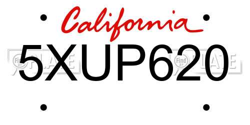 5XUP620 California License Plate