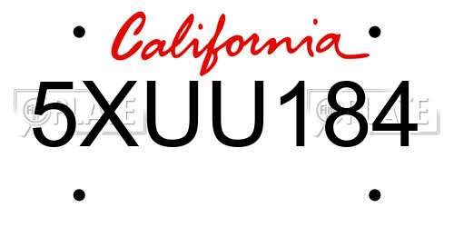 5XUU184 California License Plate
