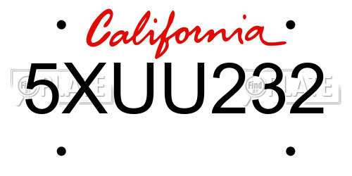 5XUU232 California License Plate