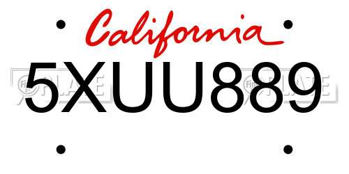 5XUU889 California License Plate