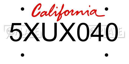 5XUX040 California License Plate