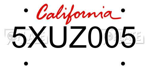 5XUZ005 California License Plate