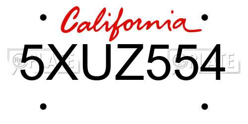 5XUZ554 California License Plate
