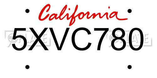 5XVC780 California License Plate