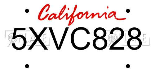 5XVC828 California License Plate
