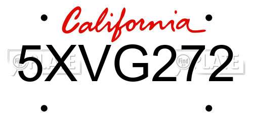 5XVG272 California License Plate