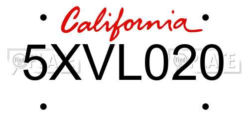 5XVL020 California License Plate