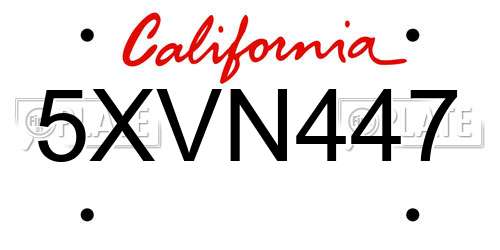 5XVN447 California License Plate