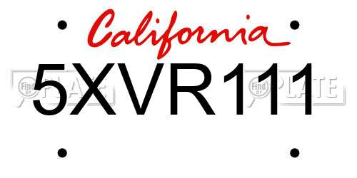 5XVR111 California License Plate