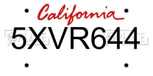 5XVR644 California License Plate