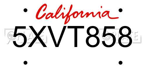 5XVT858 California License Plate